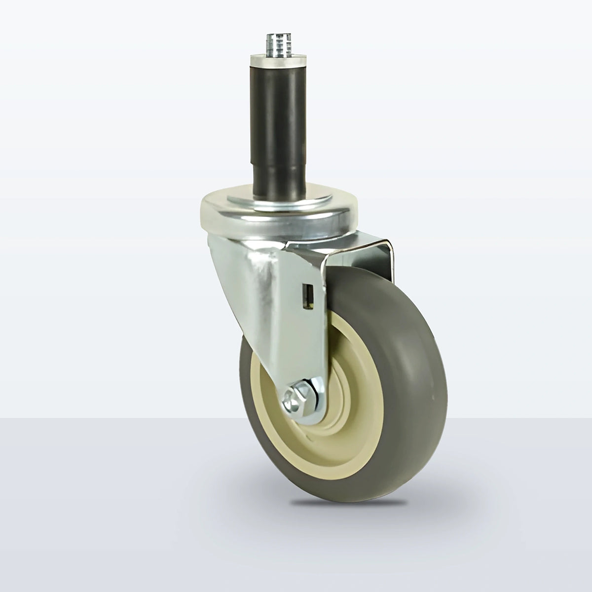 4" Thermoplastic Rubber on Polypropylene Expansion Stem Caster, 250 lb Capacity - Plain with Steel Bushing