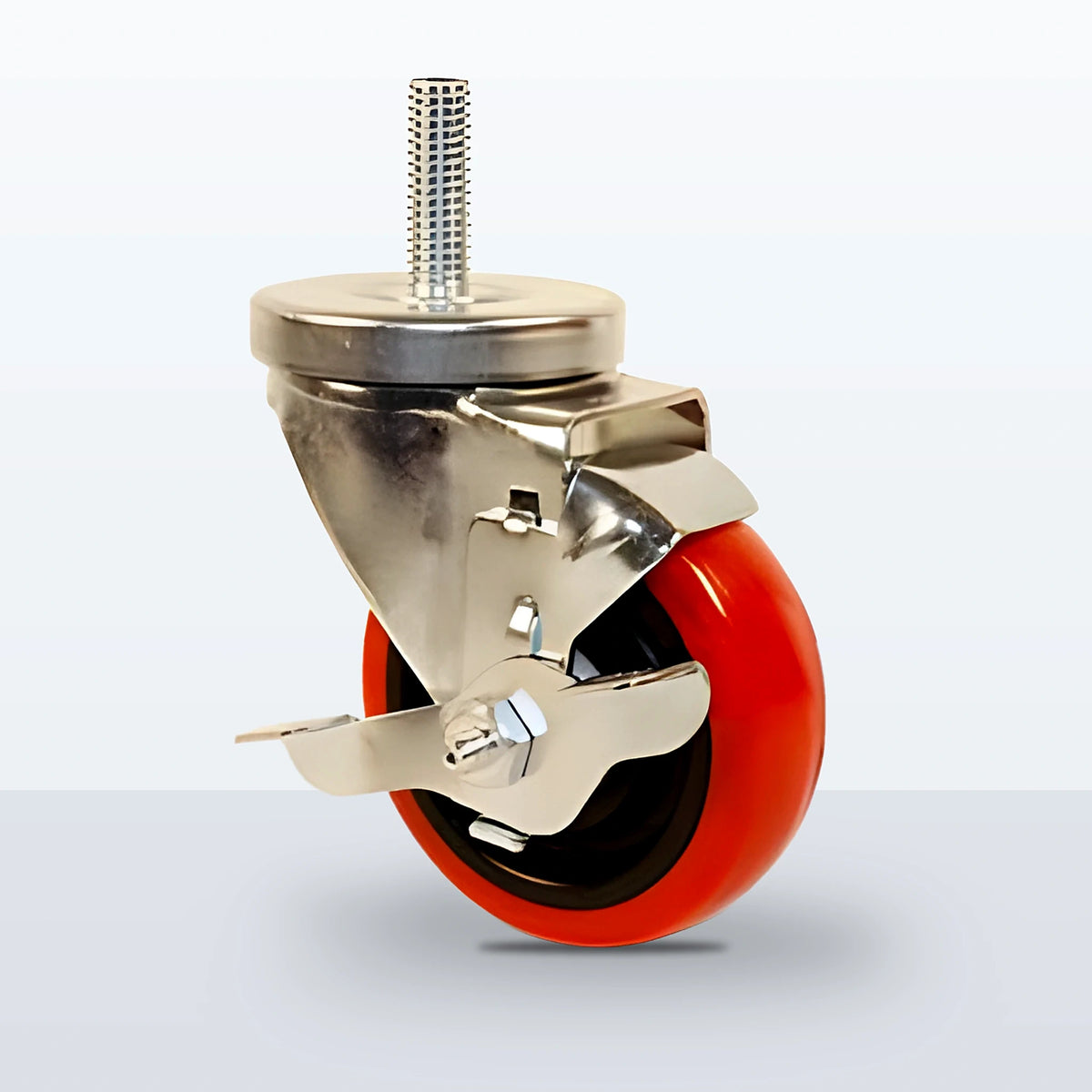 3-1/2" Polyurethane on Polypropylene Stem Caster, Threaded Stem 1/2"-13 X 1-1/2", 250 lb Capacity - Delrin with Steel Bushing