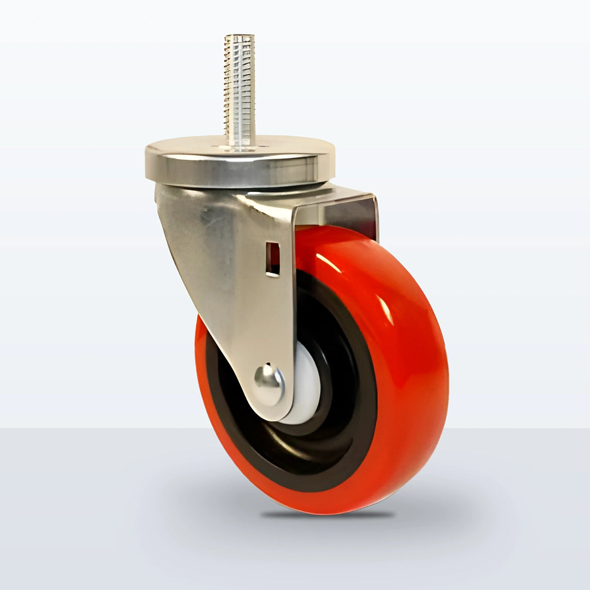 4" Polyurethane on Polypropylene Stem Caster, Threaded Stem 1/2"-13 X 1-1/2", 300 lb Capacity - Delrin with Steel Bushing