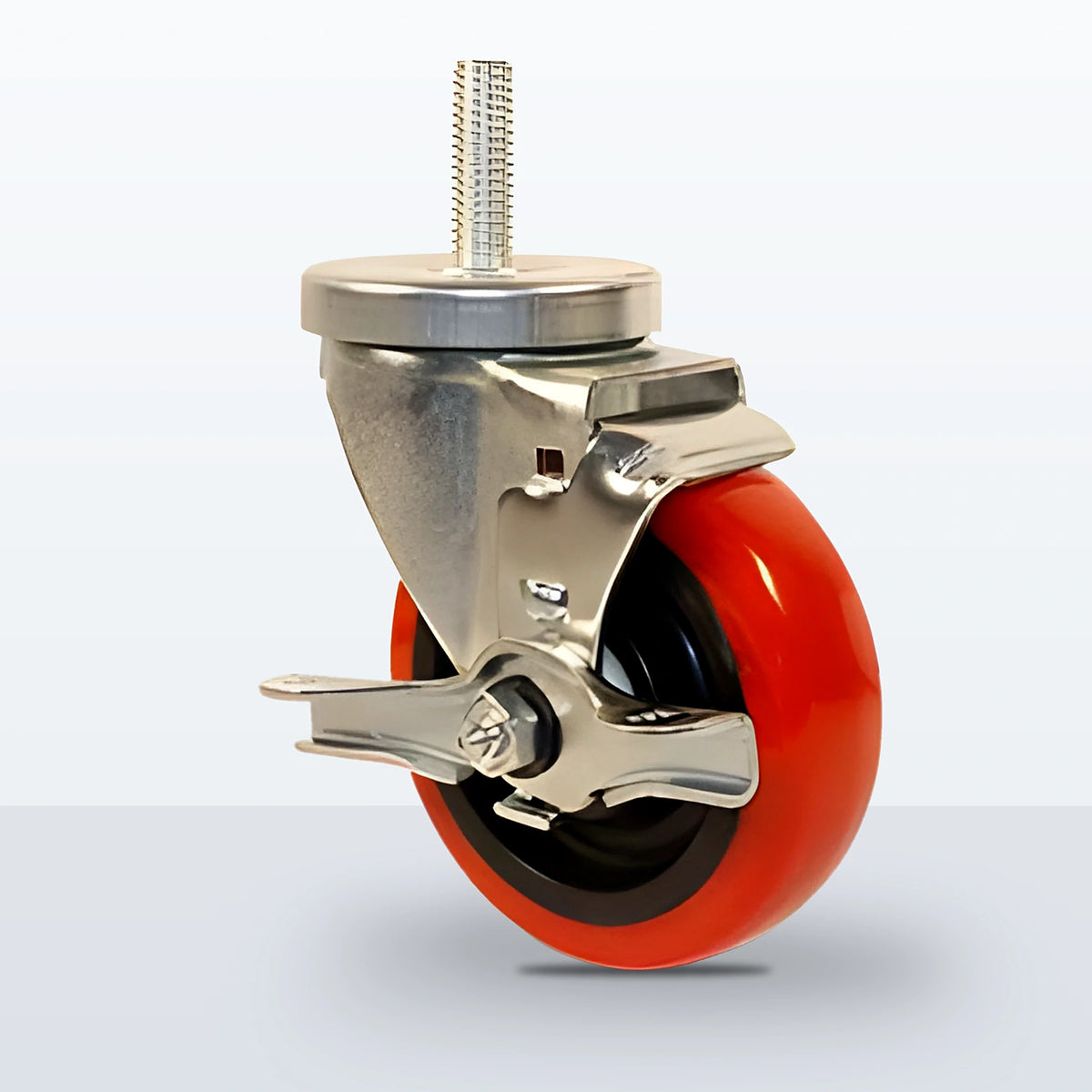 4" Polyurethane on Polypropylene Stem Caster, Threaded Stem 1/2"-13 X 1-1/2", 300 lb Capacity - Delrin with Steel Bushing