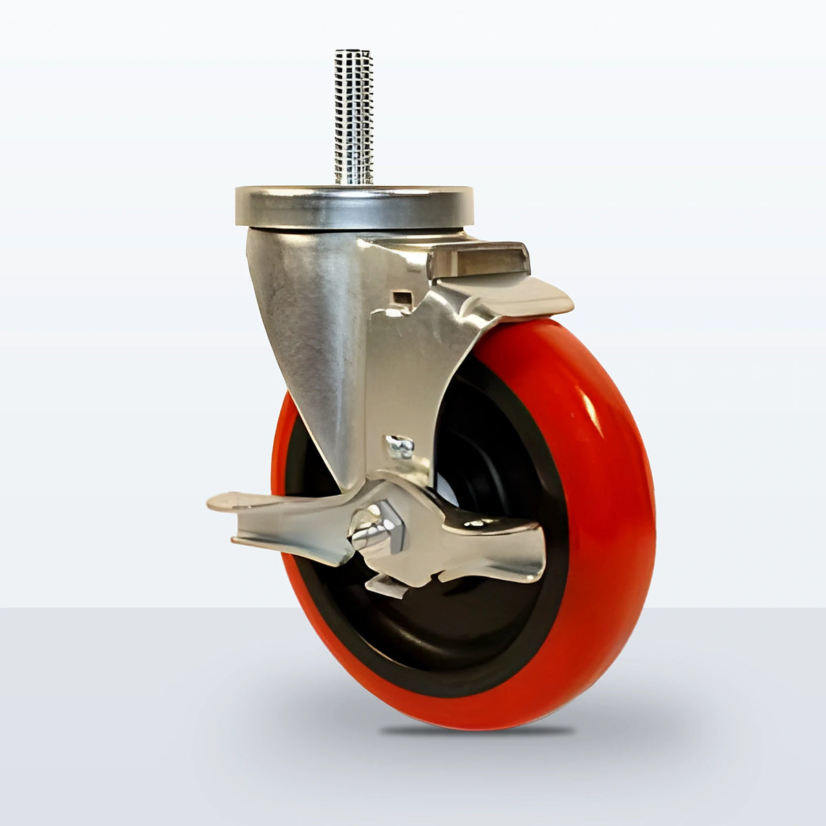 5" Polyurethane on Polypropylene Stem Caster, Threaded Stem 1/2"-13 X 1-1/2", 300 lb Capacity - Delrin with Steel Bushing