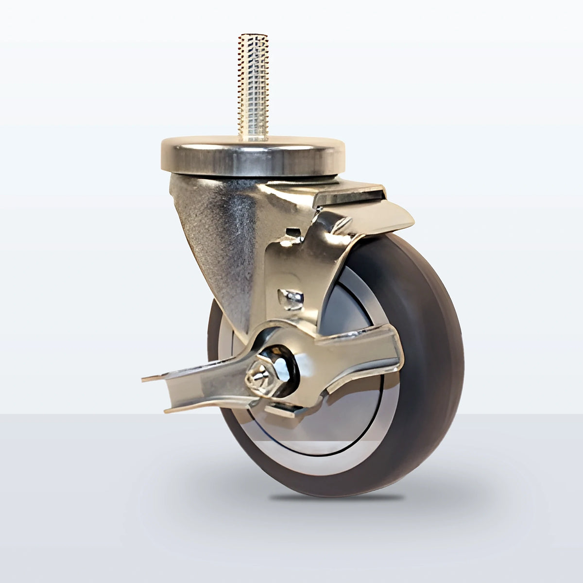 4" Thermoplastic Rubber on Polypropylene Stem Caster, Threaded Stem 1/2"-13 X 1-1/2", 250 lb Capacity - Ball Bearing with Full Thread Guard
