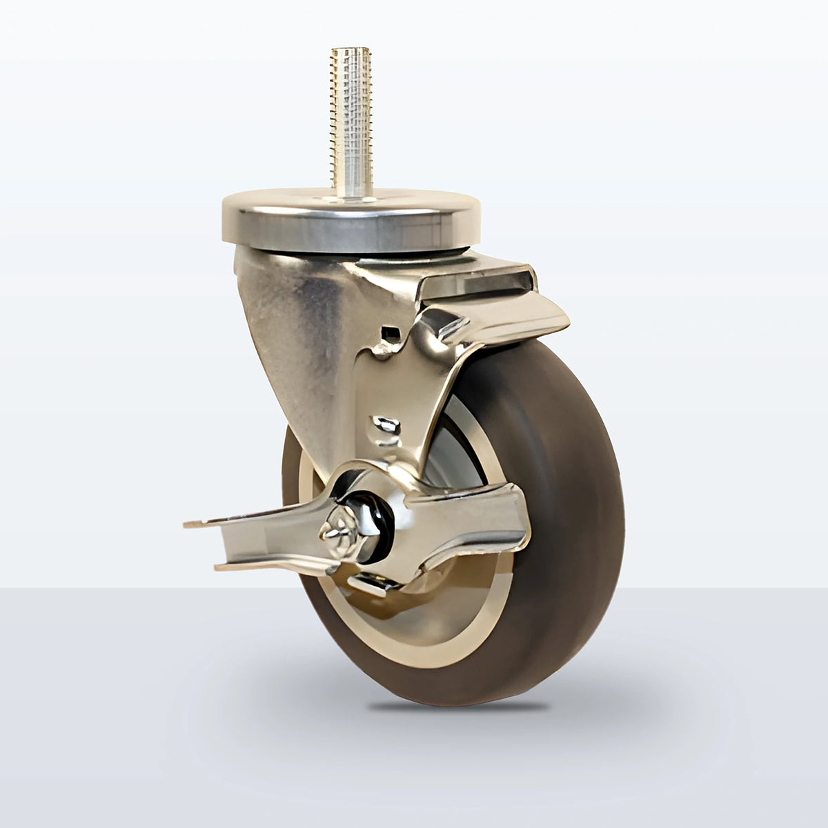 4" Thermoplastic Rubber on Polypropylene Stem Caster, Threaded Stem 1/2"-13 X 1-1/2", 250 lb Capacity - Plain with Steel Bushing