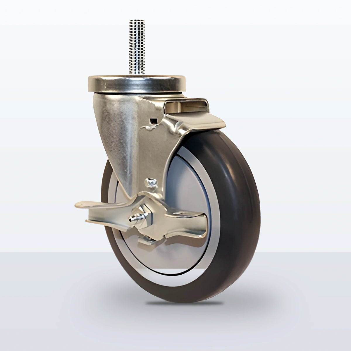 5" Thermoplastic Rubber on Polypropylene Stem Caster, Threaded Stem 1/2"-13 X 1-1/2", 300 lb Capacity - Ball Bearing with Full Thread Guard