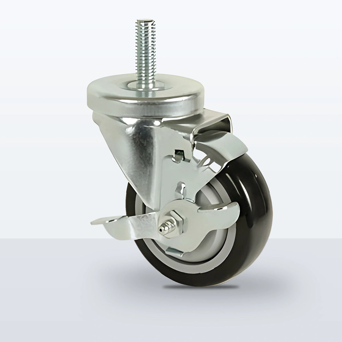 3-1/2" Polyurethane on Polypropylene Stem Caster, Threaded Stem 1/2"-13 X 1-1/2", 250 lb Capacity - Ball Bearing