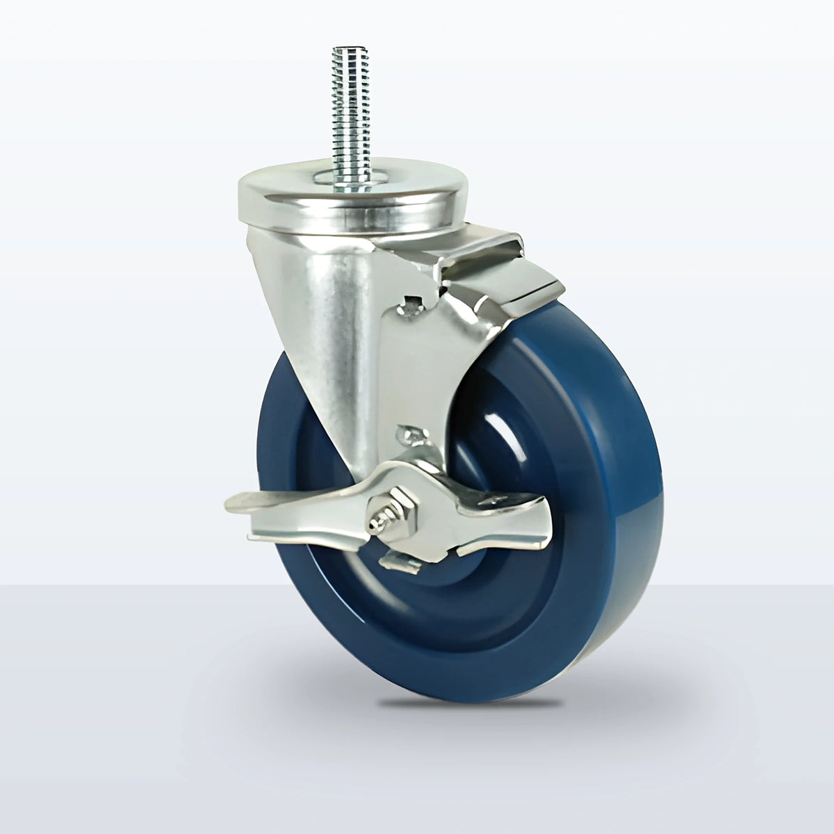 5" Solid Polyurethane Stem Caster, Threaded Stem 1/2"-13 X 1-1/2", 300 lb Capacity - Plain with Steel Bushing