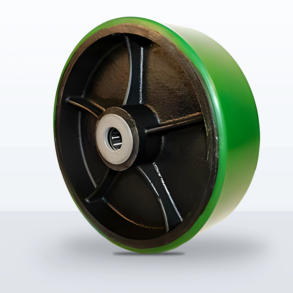10" x 3" Polyurethane on Cast Iron Wheel, Roller Bearing, 3000 lb Capacity