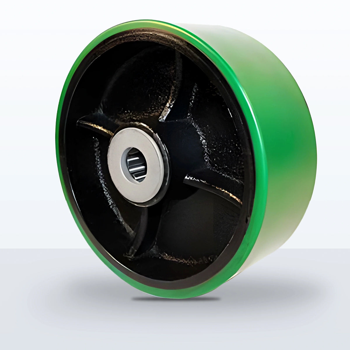 8" x 3" Polyurethane on Cast Iron Wheel, Roller Bearing, 2500 lb Capacity