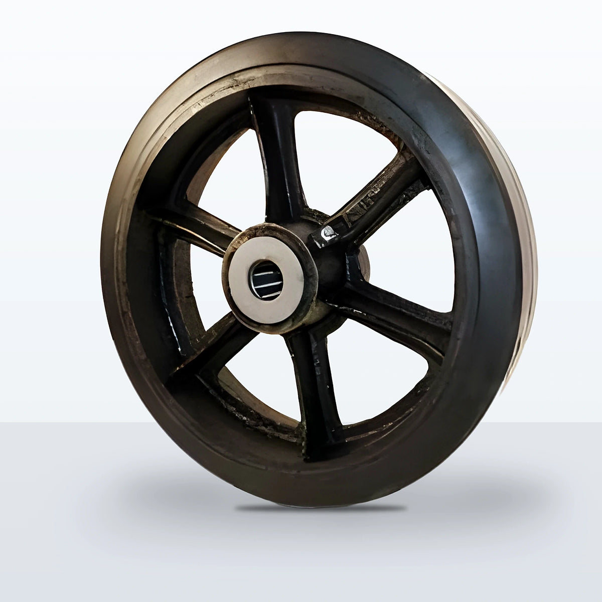 12" x 3" Rubber on Cast Iron Wheel, Roller Bearing, 1300 lb Capacity