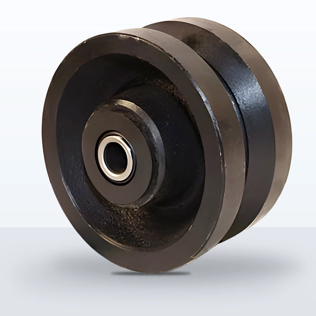 4" x 2" V-groove Cast Iron Wheel, Roller Bearing, 600 lb Capacity