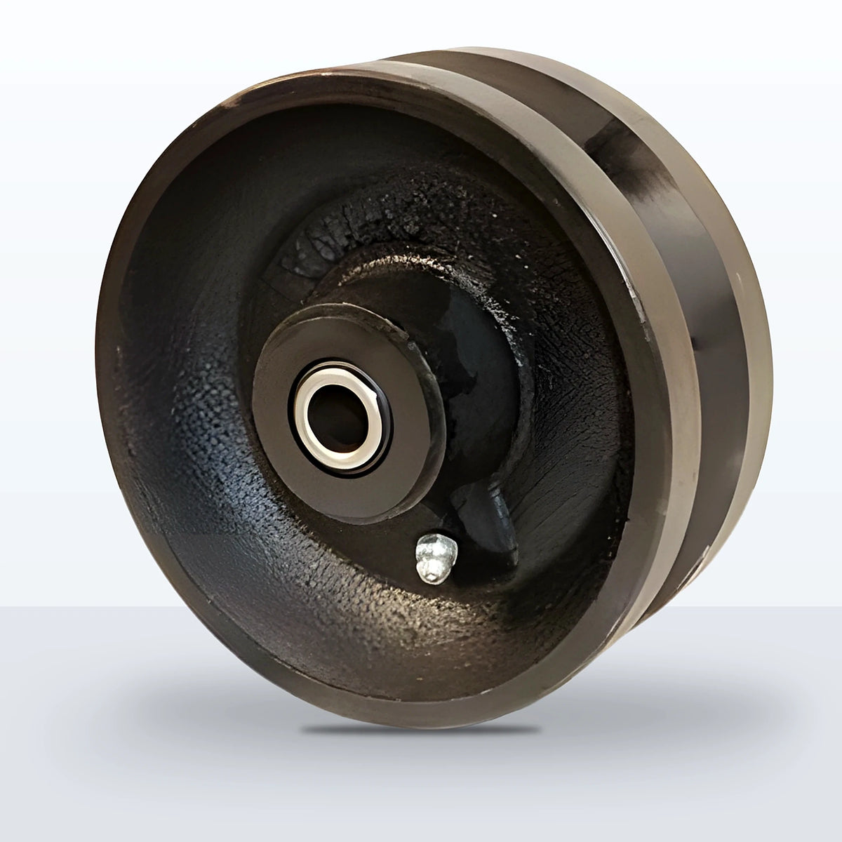 5" x 2" V-groove Cast Iron Wheel, Roller Bearing, 900 lb Capacity
