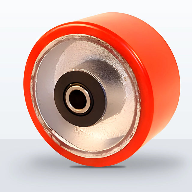 4" x 2" Polyurethane on Cast Iron Wheel, Roller Bearing, 800 lb Capacity