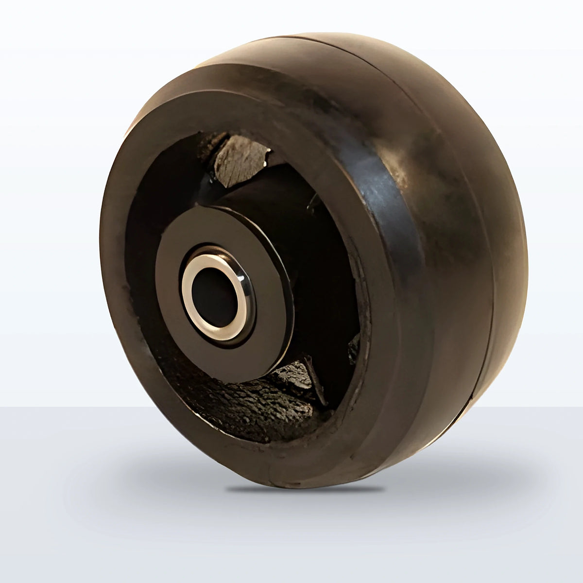 4" x 2" Rubber on Cast Iron Wheel, Roller Bearing, 400 lb Capacity