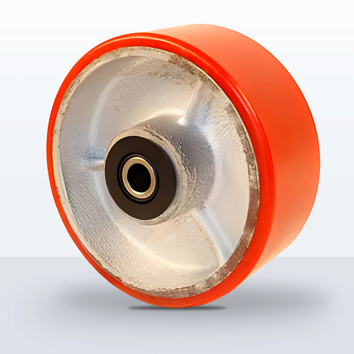 5" x 2" Polyurethane on Cast Iron Wheel, Roller Bearing, 1100 lb Capacity