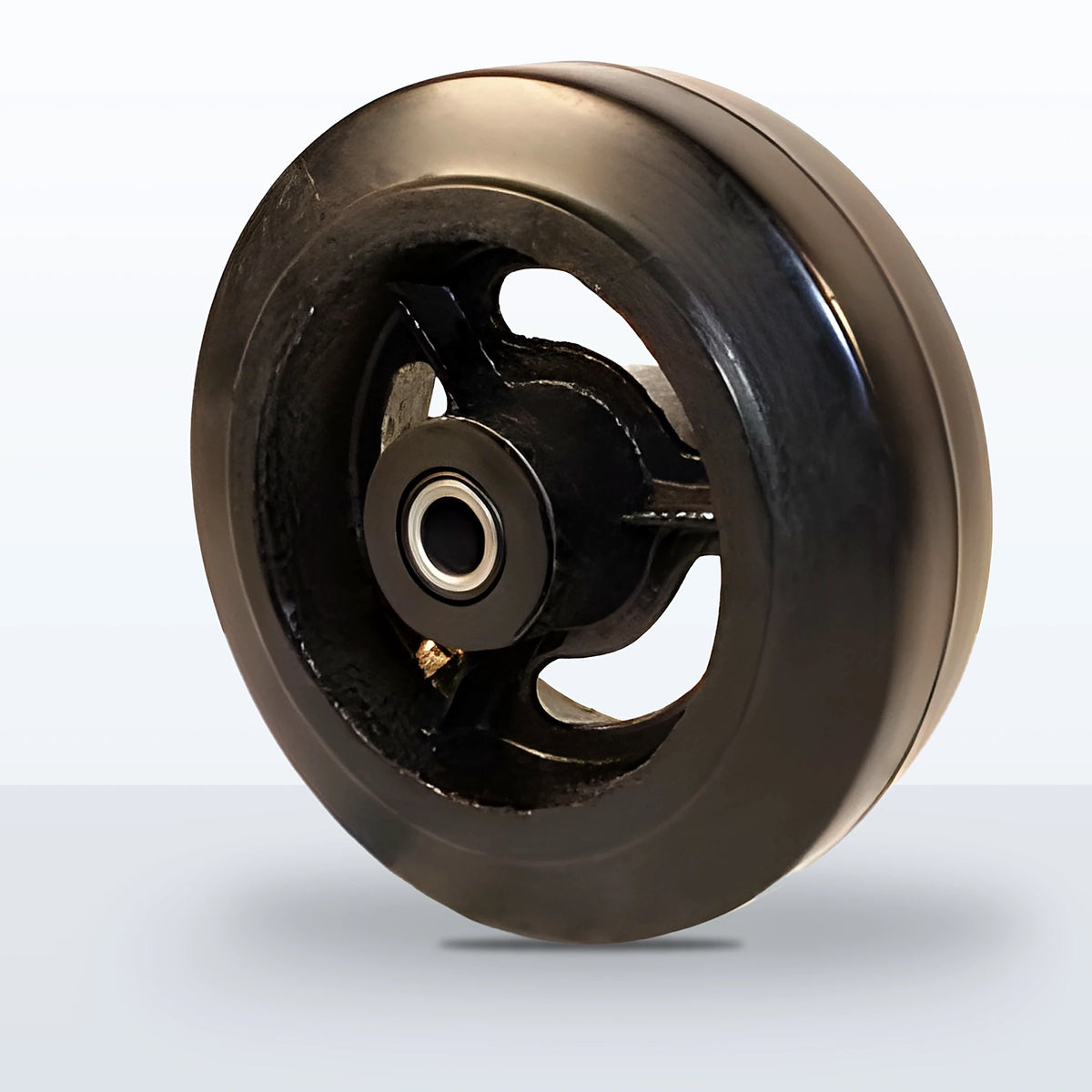 6" x 2" Rubber on Cast Iron Wheel, Roller Bearing, 550 lb Capacity