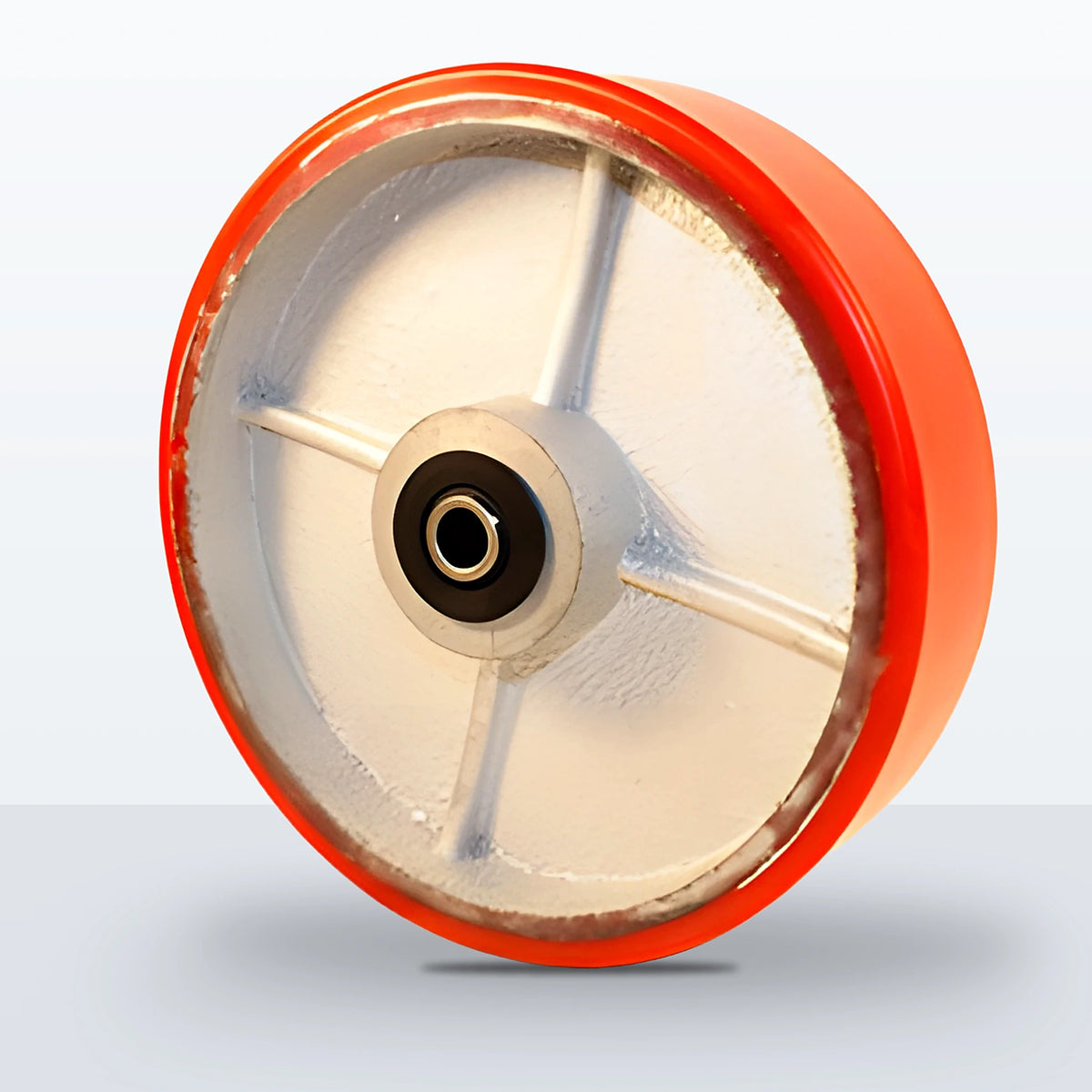 8" x 2" Polyurethane on Cast Iron Wheel, Roller Bearing, 1250 lb Capacity