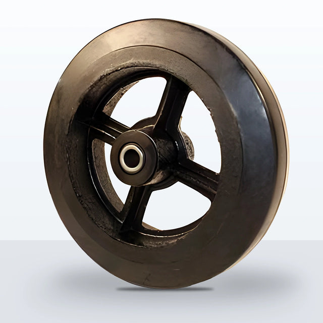 8" x 2" Rubber on Cast Iron Wheel, Roller Bearing, 600 lb Capacity