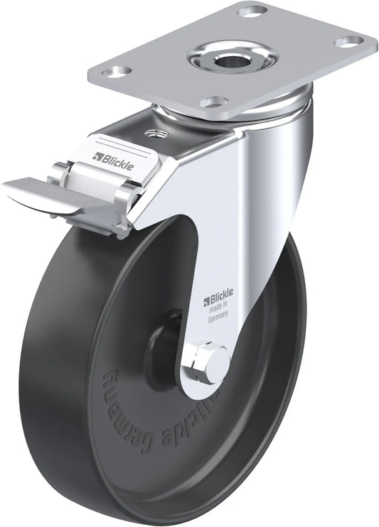 Light Duty 5" Plate Polyolefin Swivel Caster w/Brake Plain Bore (910379)