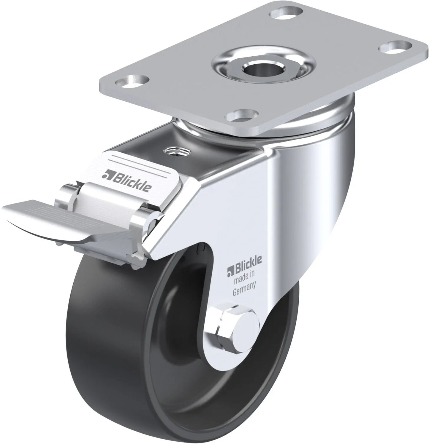 Light Duty 3-1/8" Plate Polyolefin Swivel Caster w/Brake Plain Bore (910381)