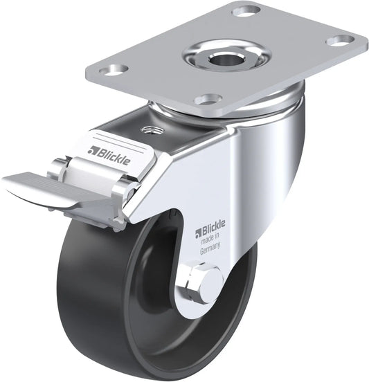 Light Duty 3-1/8" Plate Polyolefin Swivel Caster w/Brake Plain Bore (910381)