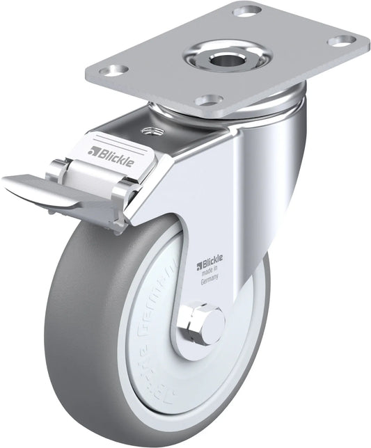 Light Duty 4" Plate TPR Swivel Caster Ball Bearing w/Brake (910386)