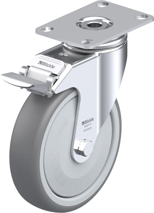Light Duty 5" Plate TPU Swivel Caster Ball Bearing w/Brake (910390)