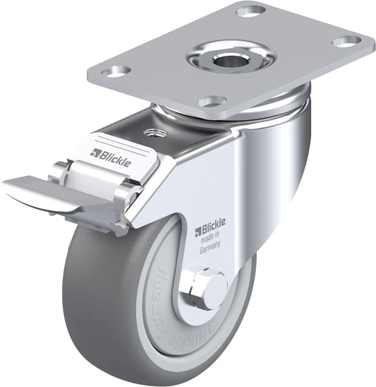 Light Duty 3-1/8" Plate TPR Swivel Caster Ball Bearing w/Brake (910394)