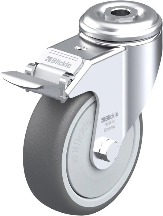 Light Duty 4" Hollow Kingpin TPU Swivel Caster Ball Bearing w/Brake (754847)