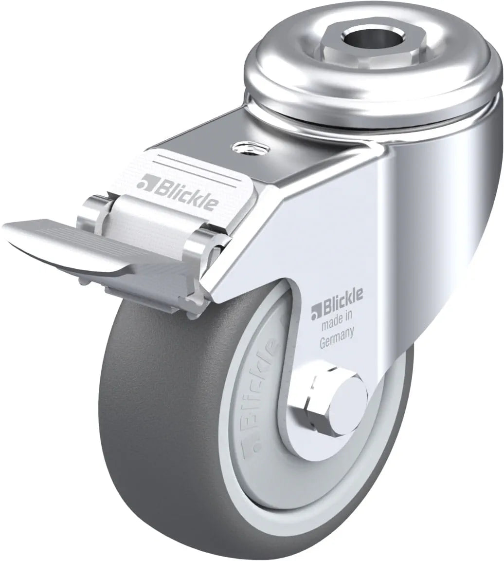 Light Duty 3-1/8" Hollow Kingpin TPU Swivel Caster Ball Bearing w/Brake (755348)