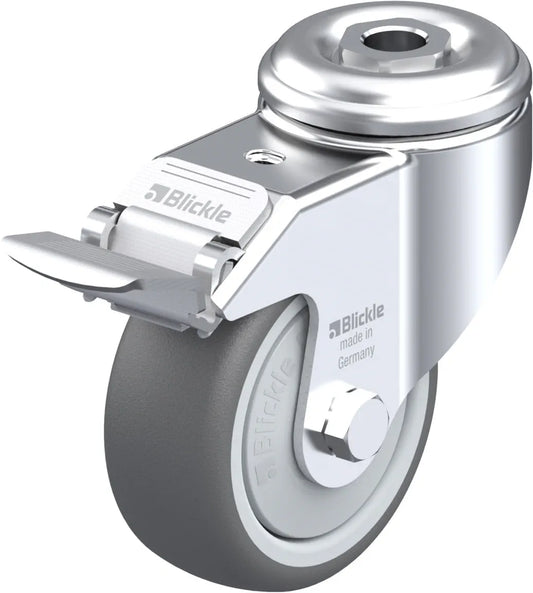 Light Duty 3-1/8" Hollow Kingpin TPU Swivel Caster Ball Bearing w/Brake (755348)