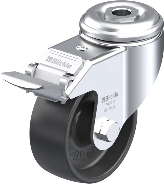 Light Duty 3-1/8" Hollow Kingpin Polyolefin Swivel Caster Plain Bore Bearing w/Brake (576645)