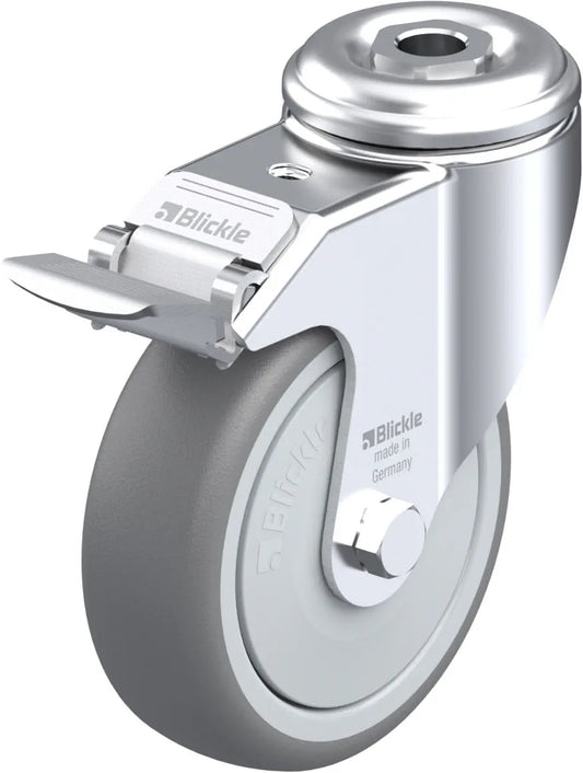 Light Duty 4" Hollow Kingpin TPR Swivel Caster Ball Bearing w/Brake (575225)
