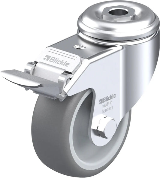 Light Duty 3-1/8" Hollow Kingpin TPR Swivel Caster Ball Bearing w/Brake (575175)