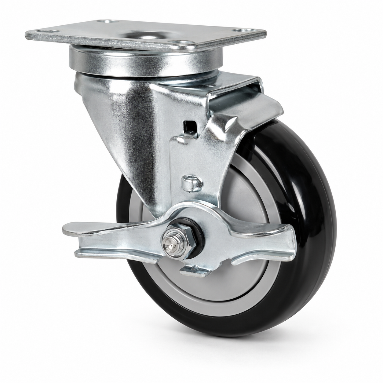3.5" Polyurethane Swivel with Brake, Top Plate, 250 lb Capacity
