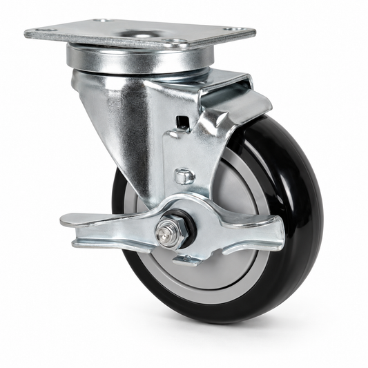 3" Polyurethane Swivel with Brake Caster, Top Plate, 250 lb Capacity