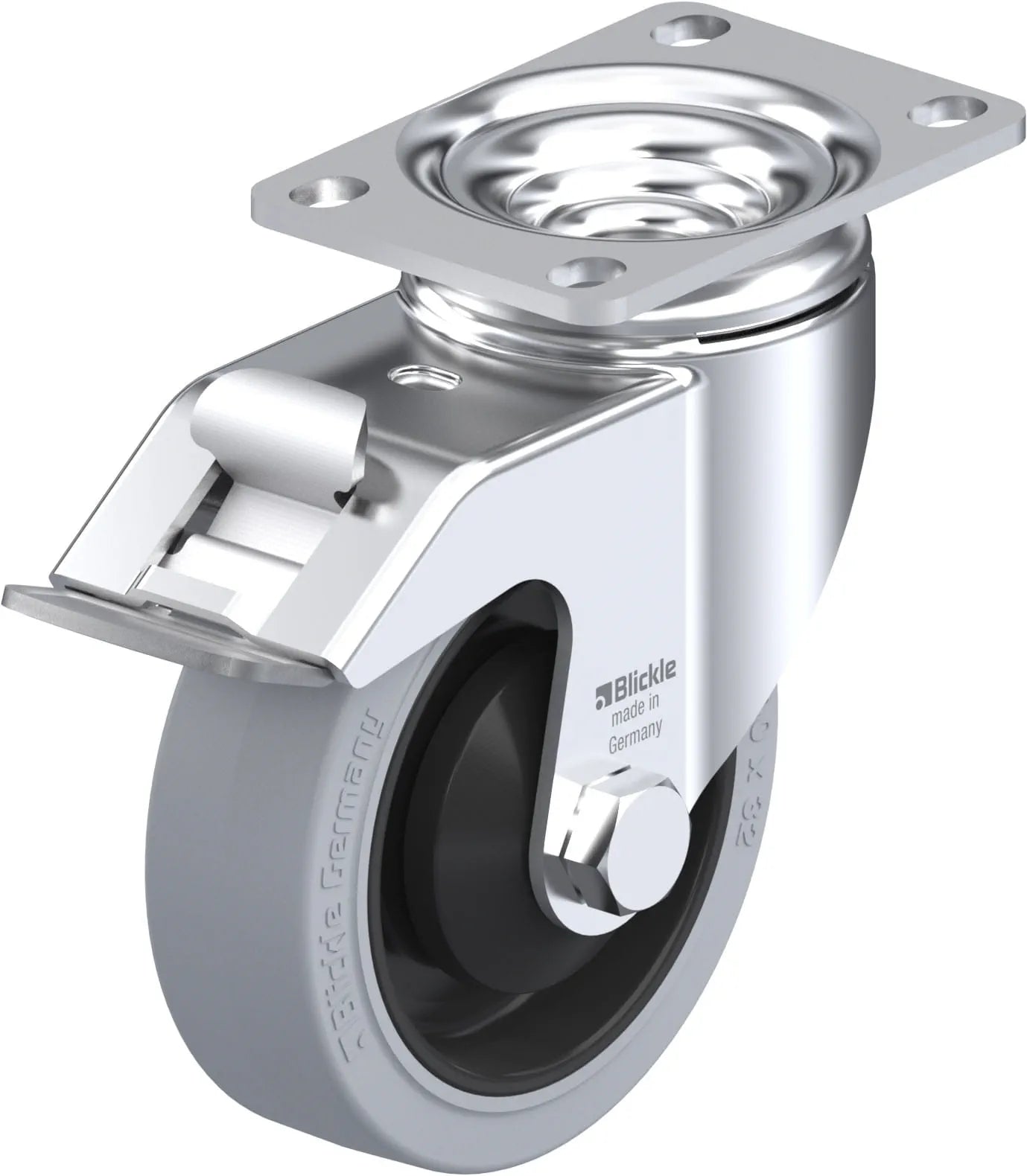 Light Medium Duty 4" Plate Premium Solid Rubber Swivel w/Brake Caster Ball Bearing (910467)