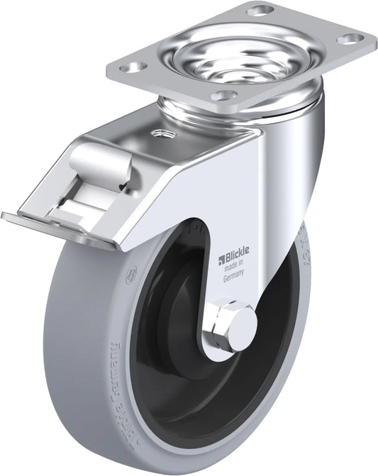 Light Medium Duty 5" Plate Premium Solid Rubber Swivel w/Brake Caster Ball Bearing (910469)