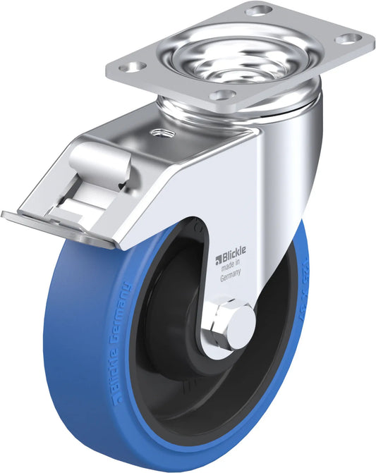 Light Medium Duty 5" Plate Premium Solid Rubber Swivel w/Brake Caster Ball Bearing (925137)