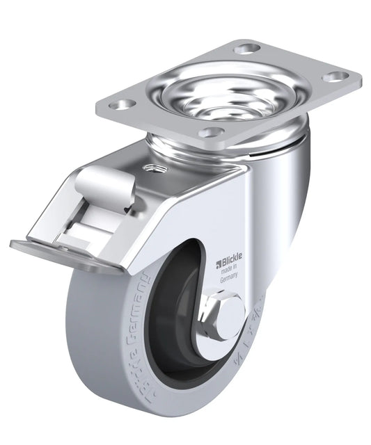 Light Medium Duty 3.5" Plate Premium Solid Rubber Swivel w/Brake Caster Ball Bearing (857295)