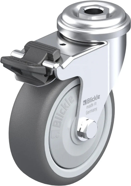 Light Duty 3" Hollow Kingpin TPU Swivel Caster Ball Bearing w/Brake (757097)