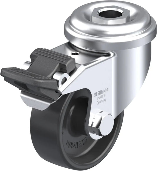 Light Duty 2" Hollow Kingpin Polyolefin Swivel Caster Plain Bore w/Brake (275263)