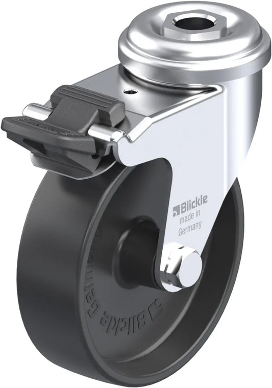 Light Duty 3" Hollow Kingpin Polyolefin Swivel Caster Plain Bore w/Brake (273359)