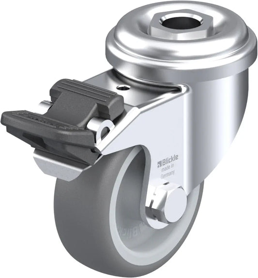 Light Duty 2" Hollow Kingpin TPR Swivel Caster Plain Bore w/Brake (382309)