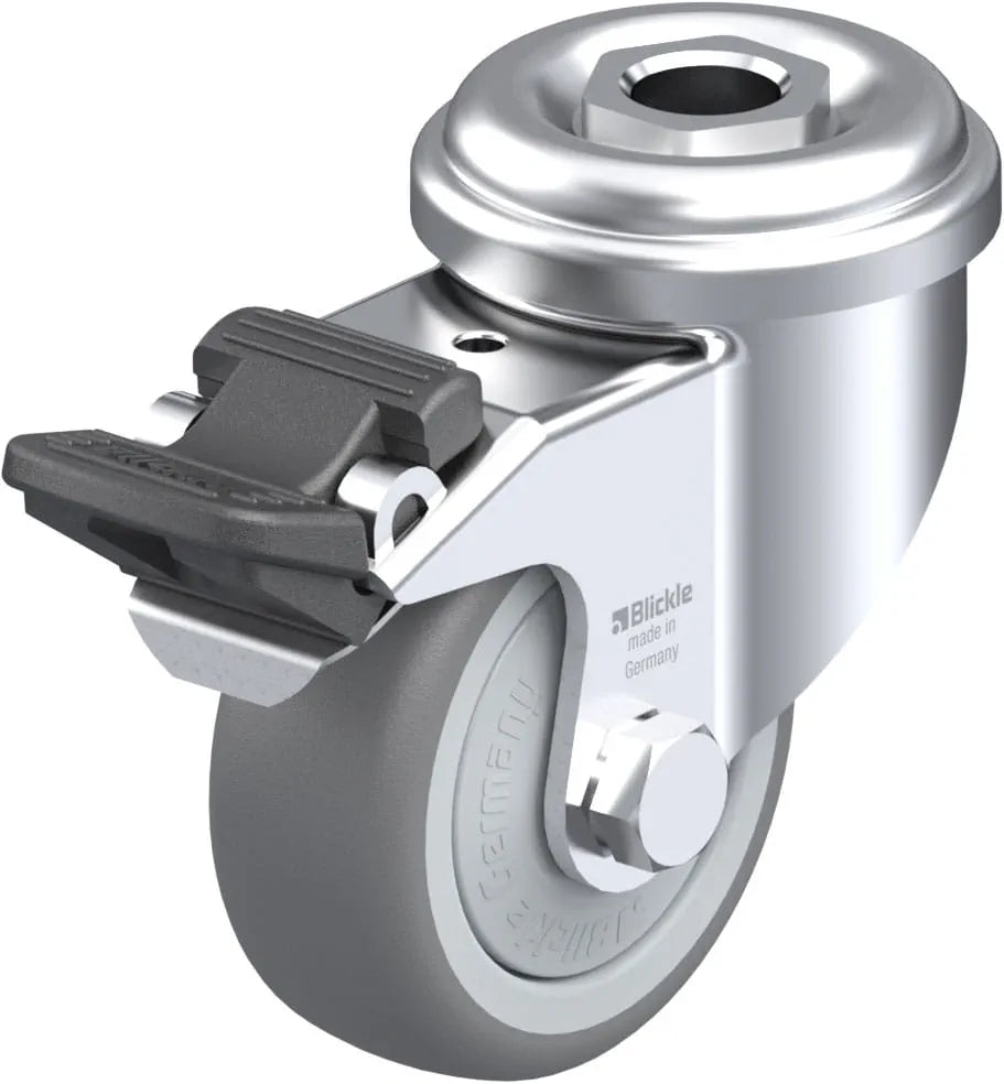Light Duty 2" Hollow Kingpin TPR Swivel Caster Ball Bearing w/Brake (574244)