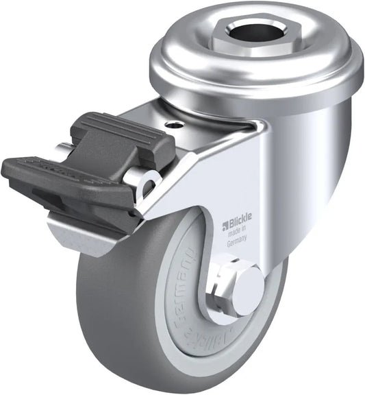 Light Duty 2" Hollow Kingpin TPR Swivel Caster Ball Bearing w/Brake (574244)