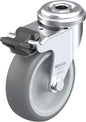 Light Duty 3" Hollow Kingpin TPR Swivel Caster Plain Bore w/Brake (365510)