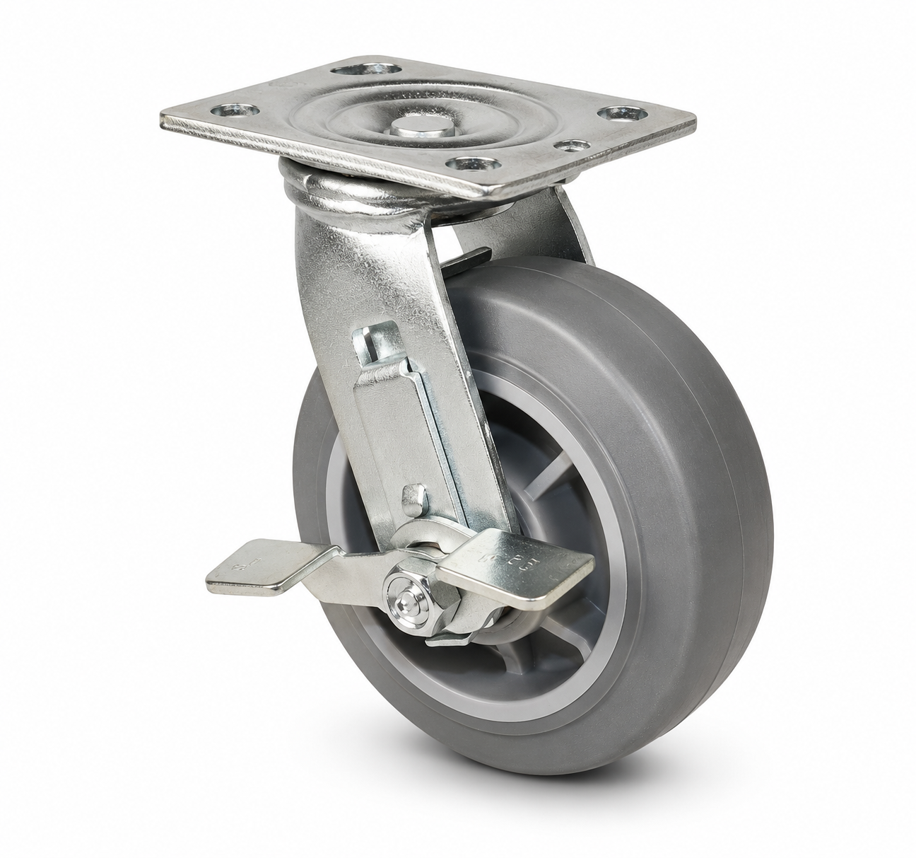 4" TPR Swivel with Brake, Top Plate, 300 lb Capacity