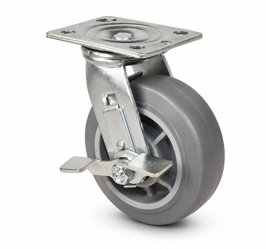8" TPR Swivel with Brake, Top Plate, 600 lb Capacity