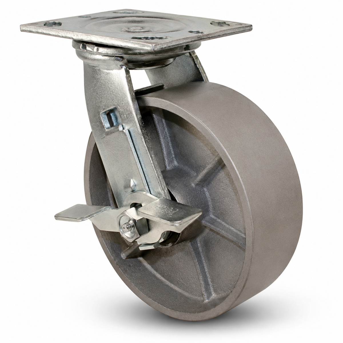 8" Steel Swivel with Brake, Top Plate, 1250 lb Capacity