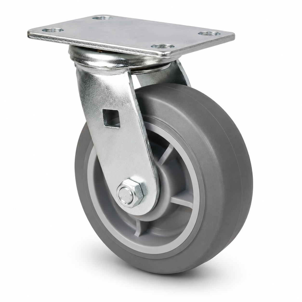8" TPR Swivel, Top Plate, 600 lb Capacity